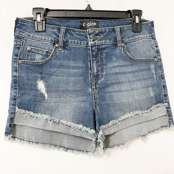 C Pink Distressed Shorts Dark Denim Size 29 - Picture 5 of 5